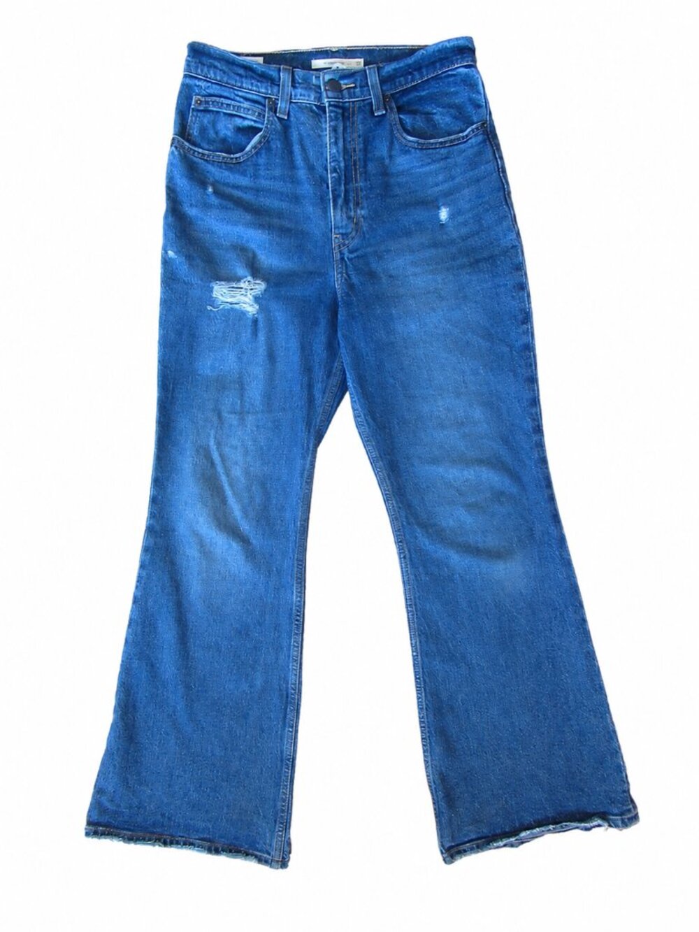 Levi’s 70s High Flare Jeans Medium Blue Distressed Denim | Size 27 | W27/L30